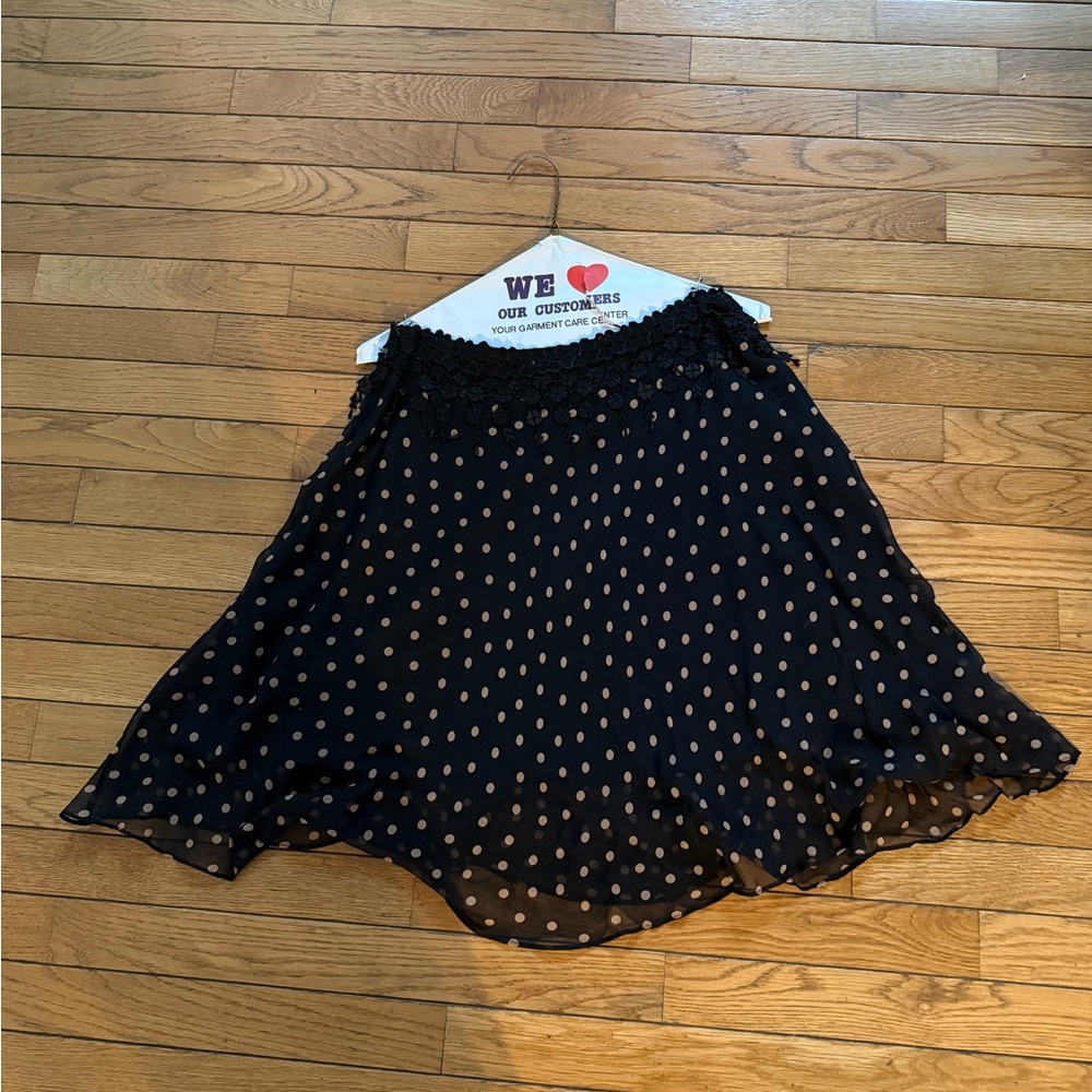 Betsey Johnson Black Silk Skirt with Tan Polka Dots